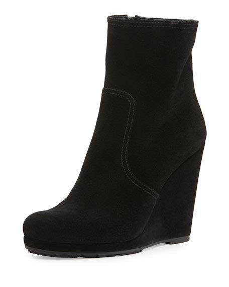 Prada Suede Wedge Ankle Boot, Nero 